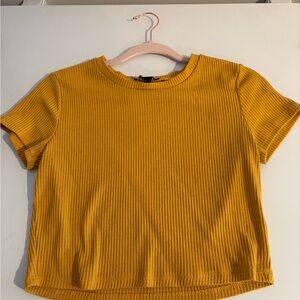Forever 21 Yellow Ribbed Short Sleeve Top